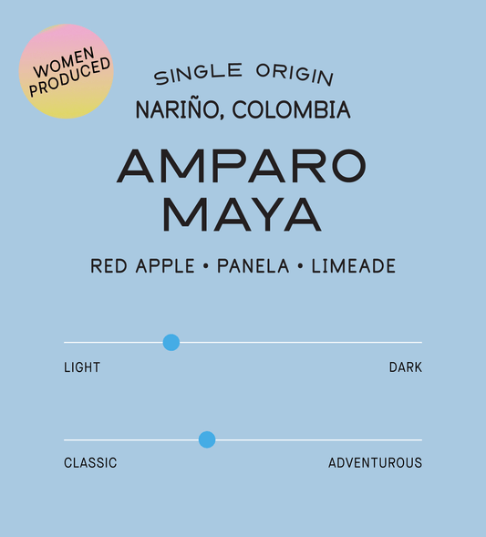 Verve Coffee Roasters - Amparo Maya - Scent Process - Single Origin - Narino, Colombia - Women Produced - Tasting Notes: Red Apple, Panela, Limeade - Light + Classic