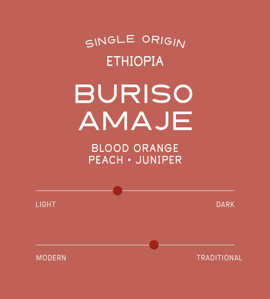 Verve Coffee Roasters - Buriso Amaje Natural - Scent Profile - Single Origin - Bensa, Ethiopia - Tasting Notes: Blood Orange, White Peach, Juniper - Light + Traditional