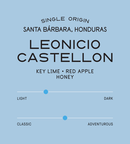Verve Coffee Roasters - Leonicio Castellon - Scent Profile - Single Origin Santa Barbara, Honduras - Tasting Notes: Key Lime, Red Apple, Honey - Light + Classic