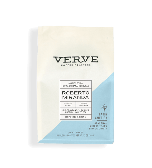 Verve Coffee Roasters - Roberto Miranda - 12oz - Single Origin - Santa Barbara, Honduras - Process: Washed - Variety: Parainema - Tasting Notes: Blood Orange, Rainier Cherry, White Tea - Refined Acidity - Latin America - Seasonal - Direct Trade - Whole Bean Coffee