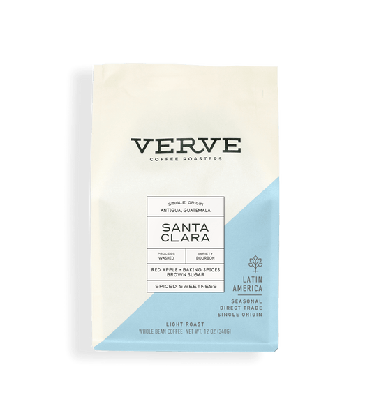 Verve Coffee Roasters - Santa Clara - 12oz - Single Origin - Antigua, Guatemala - Process: Washed - Variety: Bourbon - Tasting Notes: Red Apple, Baking Spices, Brown Sugar - Spiced Sweetness - Latin America - Seasonal - Direct Trade - Light Roast - Whole Bean Coffee