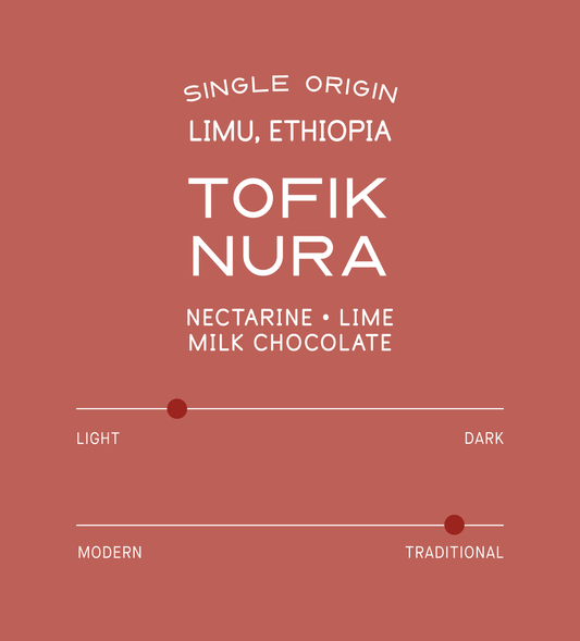 Verve Coffee Roasters - Tofik Nura - Scent Profile - Single Origin - Limu, Ethiopia - Tasting Notes: Nectarine, Lime, Milk Chocolate - Light + Traditional