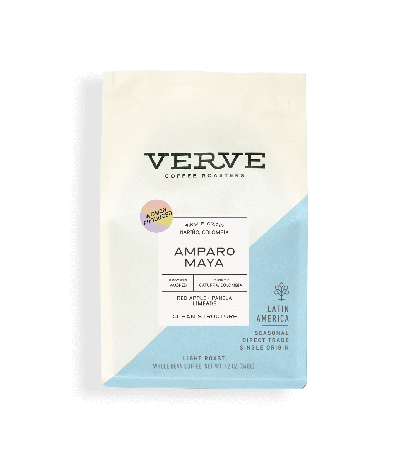 Verve Coffee Roasters - Amparo Maya - 12oz - Single Origin - Narino, Colombia - Women Produced - Process: Washed - Variety: Caturra, Colombia - Tasting Notes: Red Apple, Panela, Limeade - Clean Structure - Latin America - Seasonal - Direct Trade - Light Roast - Whole Bean Coffee 