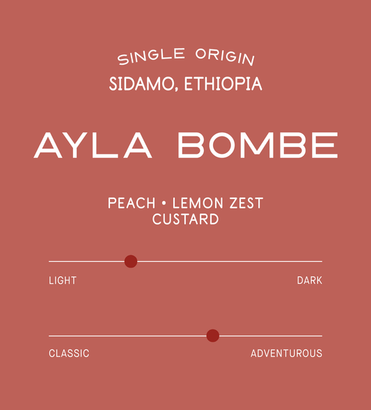 Verve Coffee Roasters - Ayla Bombe - Scent Profile - Single Origin - Sidamo, Ethiopia - Tasting Notes: Peach, Lemon Zest, Custard - Light + Adventurous