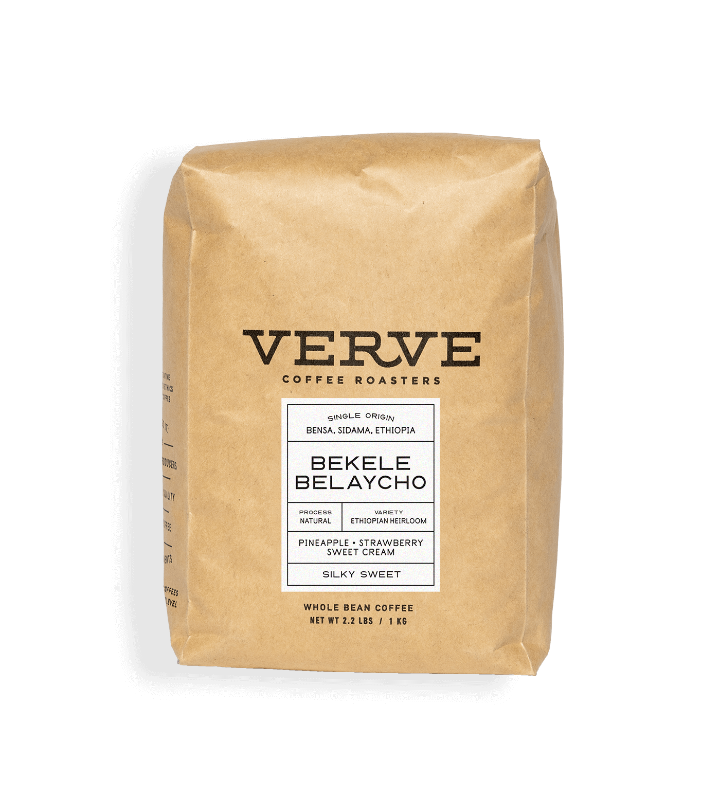 Verve Coffee Roasters - Bekele Belaycho Natural - 1kg - Single Origin - Bensa, Sidama, Ethiopia - Process: Natural - Variety: Ethiopian Heirloom - Tasting Notes: Pineapple, Strawberry, Sweet Cream - Silky Sweet - Whole Bean Coffee - 2.2 lbs / 1 kg