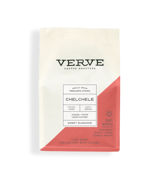 Verve Coffee Roasters - Chelchele - 12oz - Single Origin - Yirgacheffe, Ethiopia - Process: Washed - Variety: Heirloom - Tasting Notes: Jasmine, Toffee, Lemon Custard - Sweet Elegance - Seasonal - Direct Trade - Light Roast - Whole Bean Coffee