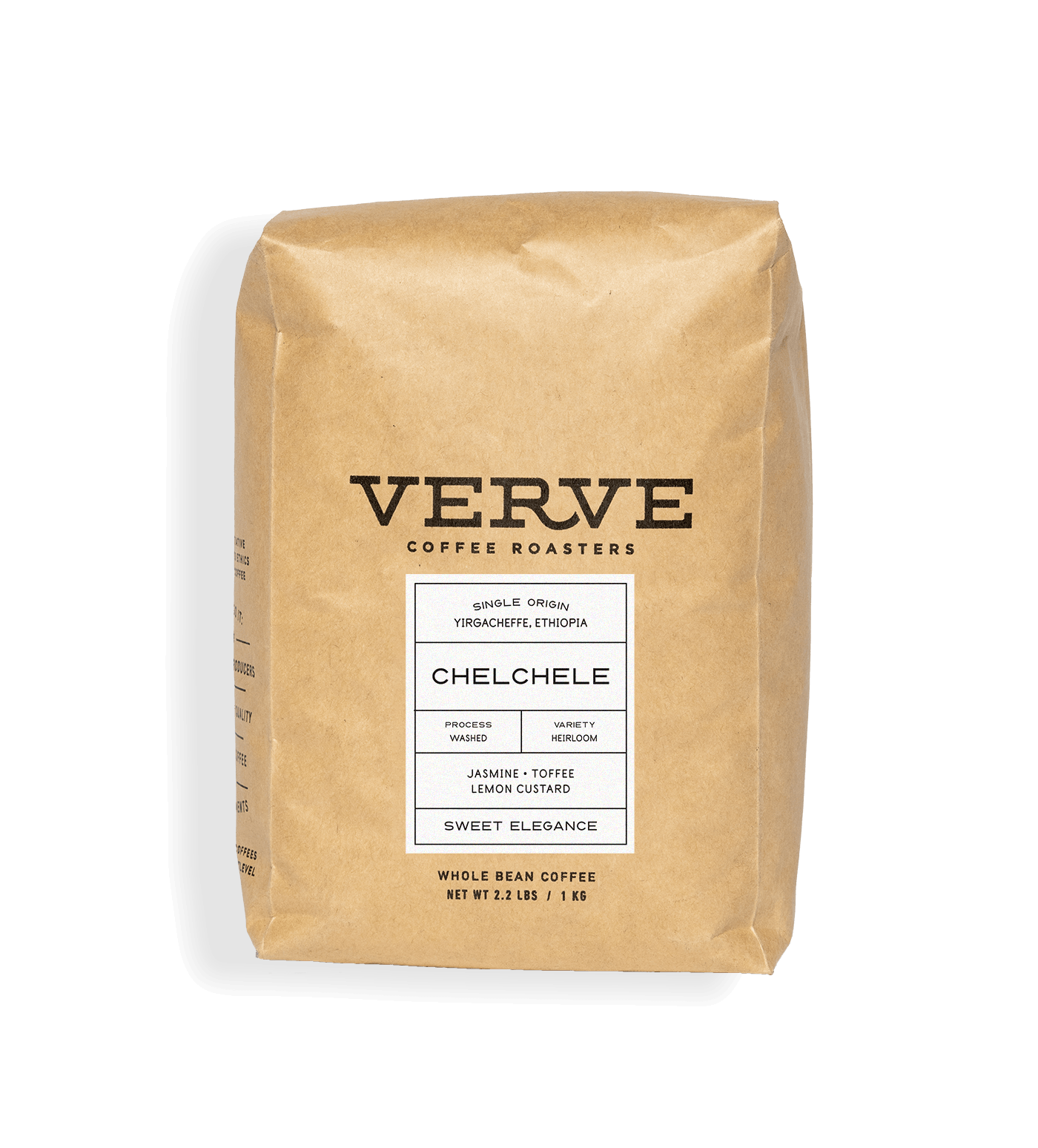 Verve Coffee Roasters - Chelchele - 1kg - Single Origin - Yirgacheffe, Ethiopia - Process: Washed - Variety: Heirloom - Tasting Notes: Jasmine, Toffee, Lemon Custard - Sweet Elegance - Whole Bean Coffee - 2.2 lbs / 1 kg