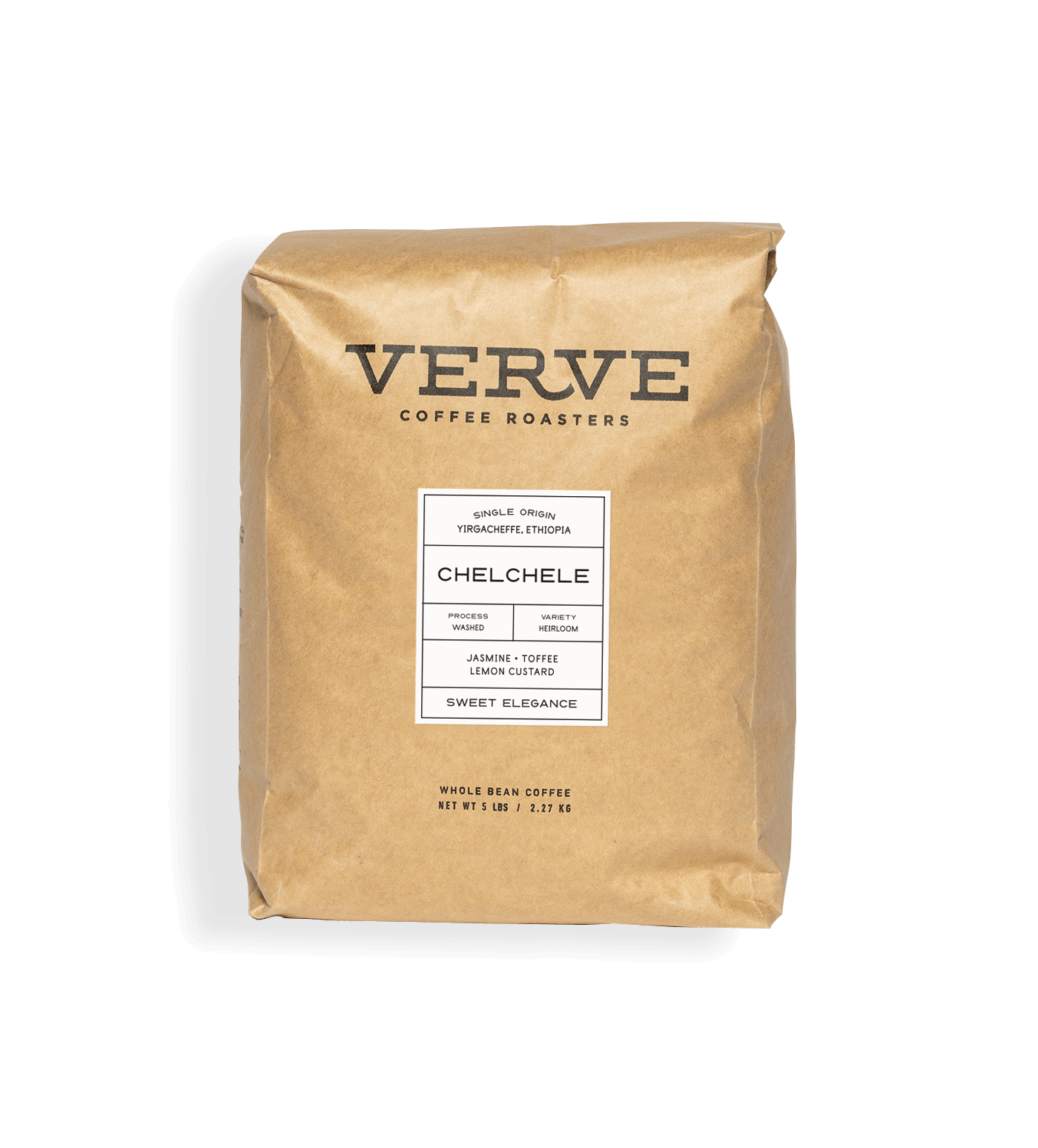 Verve Coffee Roasters - Chelchele - 5lb - Single Origin - Yirgacheffe, Ethiopia - Process: Washed - Variety: Heirloom - Tasting Notes: Jasmine, Toffee, Lemon Custard - Sweet Elegance - Whole Bean Coffee - 5 lbs / 2.27 kg