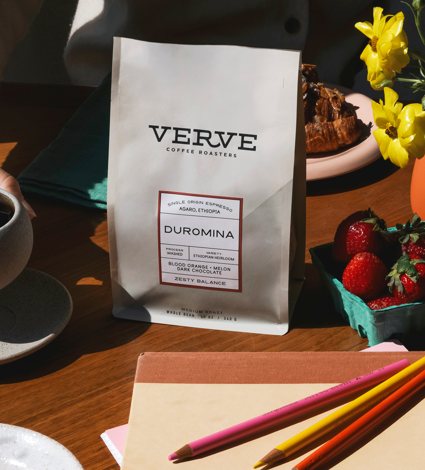 Verve Coffee Roasters - Duromina Espresso - Single Origin Espresso - Agaro, Ethiopia - Process: Washed - Variety: Ethiopian Heirloom - Tasting Notes: Blood Orange, Melon, Dark Chocolate - Zesty Balance - Light Roast