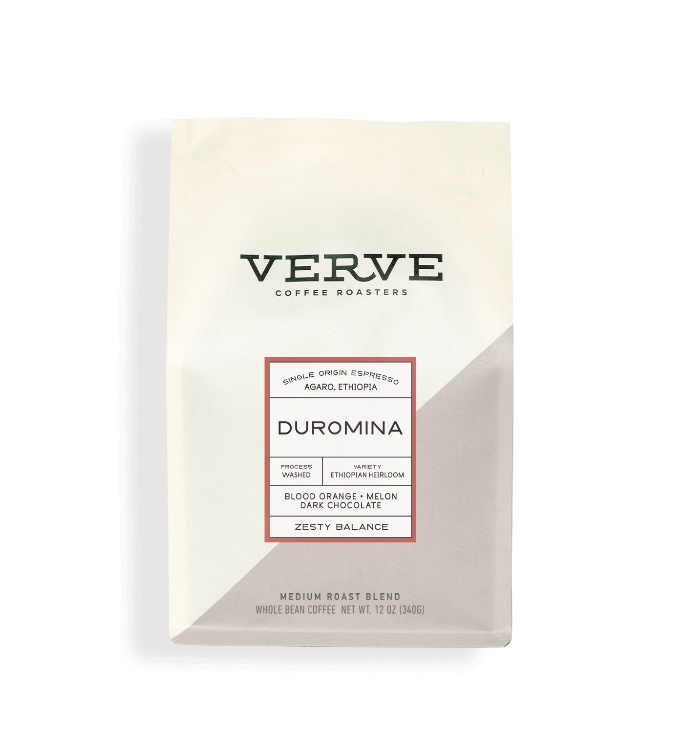 Verve Coffee Roasters - Duromina Espresso - Single Origin Espresso - Agaro, Ethiopia - Process: Washed - Variety: Ethiopian Heirloom - Tasting Notes: Blood Orange, Melon, Dark Chocolate - Zesty Balance - Light Roast