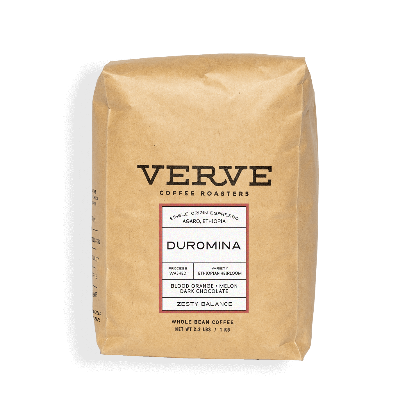 Verve Coffee Roasters - Duromina Espresso - 1kg - Single Origin Espresso - Agaro, Ethiopia - Process: Washed - Variety: Ethiopian Heirloom - Tasting Notes: Blood Orange, Melon, Dark Chocolate - Zesty Balance - Whole Bean Coffee - 2.2 lbs / 1 kg