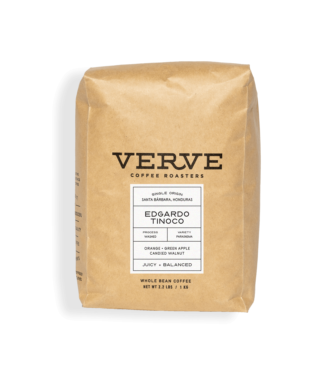 Verve Coffee Roasters - Edgardo Tinoco - 1kg - Single Origin - Santa Barbara, Honduras - Process: Washed - Variety: Parainema - Tasting Notes: Orange, Green Apple, Candied Walnut - Juicy + Balanced - Whole Bean Coffee  - 2.2 lbs / 1 kg