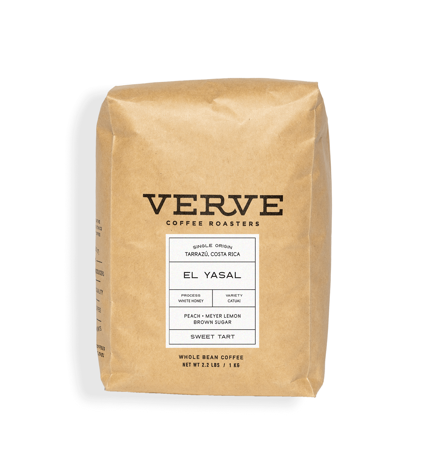 Verve Coffee Roasters - El Yasal - 1kg - Single Origin - Tarrazu, Costa Rica - Process: White Honey - Variety: Catuai - Tasting Notes: Peach, Meyer Lemon, Brown Sugar - Sweet Tart - Whole Bean Coffee - 2.2 lbs / 1 kg