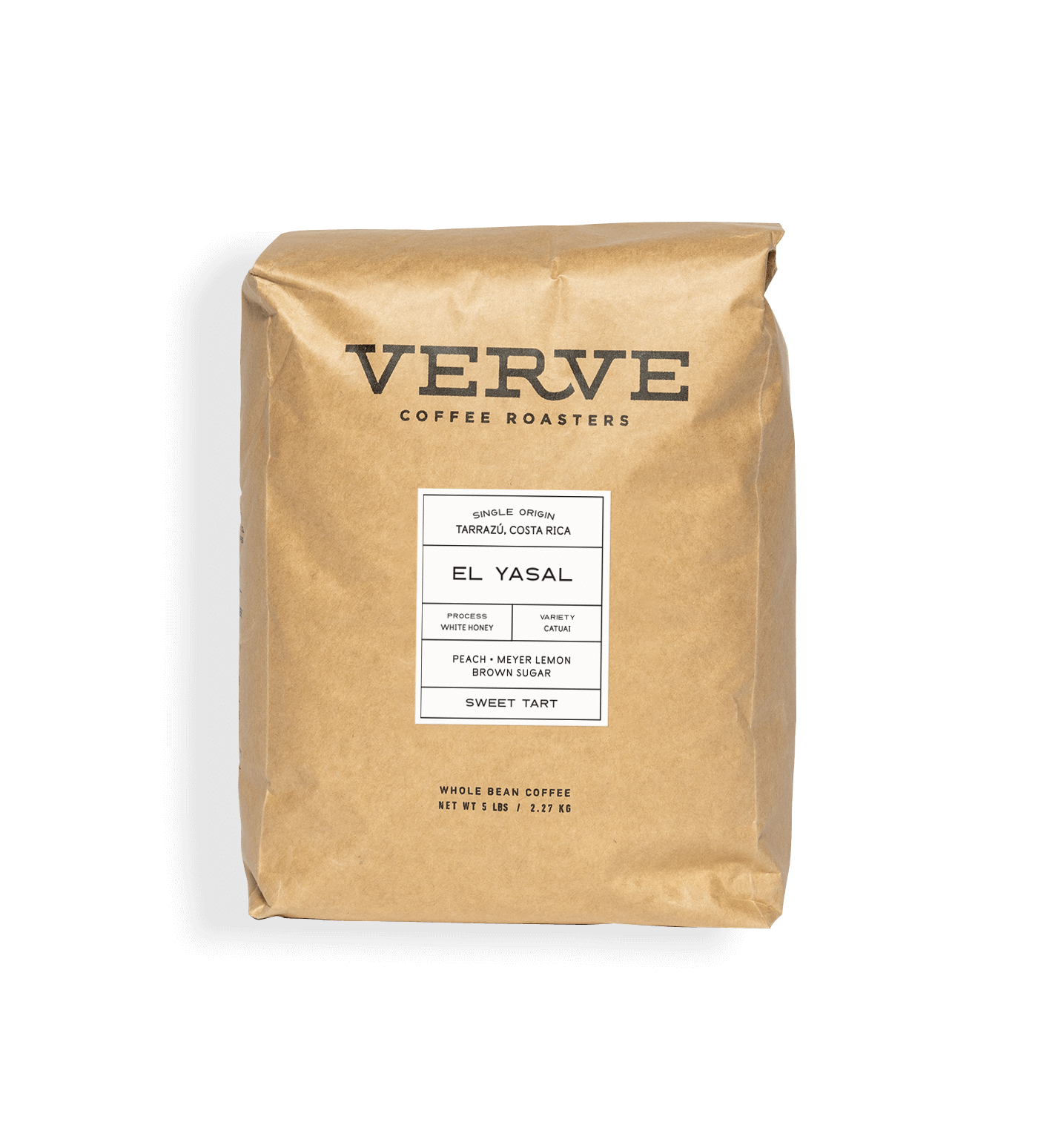 Verve Coffee Roasters - El Yasal - 5lb - Single Origin - Tarrazu, Costa Rica - Process: White Honey - Variety: Catuai - Tasting Notes: Peach, Meyer Lemon, Brown Sugar - Sweet Tart - Whole Bean Coffee - 5 lbs / 2.27 kg