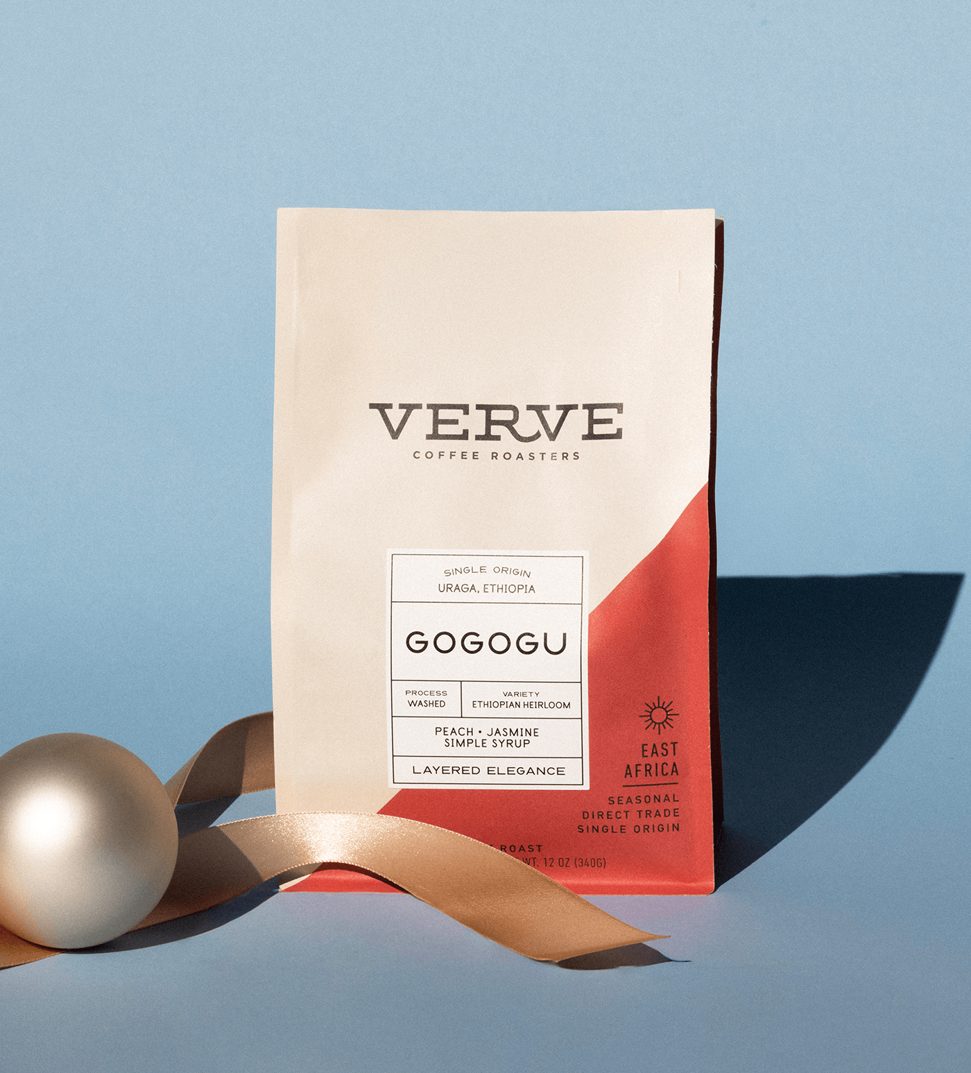 Verve Coffee Roasters - Gogogu - 12oz - Single Origin - Uraga, Ethiopia - Process: Washed - Variety: Ethiopian Heirloom - Tasting Notes: Peach, Jasmine, Simple Syrup - Layered Elegance - Latin America - Seasonal - Direct Trade - Light Roast - Whole Bean Coffee