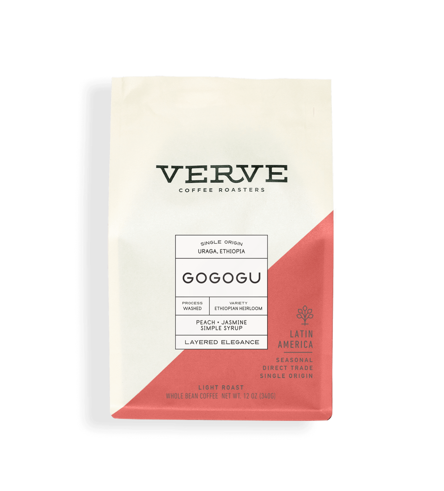 Verve Coffee Roasters - Gogogu - 12oz - Single Origin - Uraga, Ethiopia - Process: Washed - Variety: Ethiopian Heirloom - Tasting Notes: Peach, Jasmine, Simple Syrup - Layered Elegance - Latin America - Seasonal - Direct Trade - Light Roast - Whole Bean Coffee