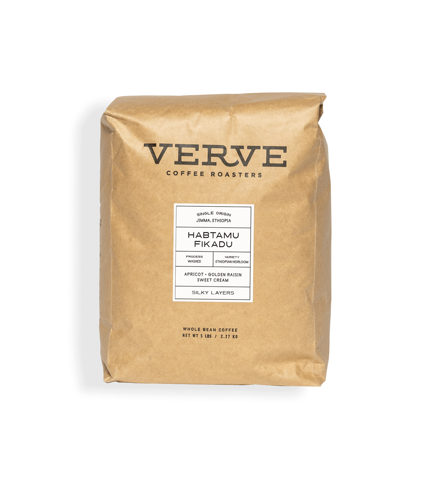 Verve Coffee Roasters - Habtamu Fikadu - 5lb - Single Origin - Jimma, Ethiopia - Process: Washed - Variety: Ethiopian Heirloom - Tasting Notes: Apricot, Golden Raisin, Sweet Cream - Silky Layers - Whole Bean Coffee - 5 lbs / 2.27 kg