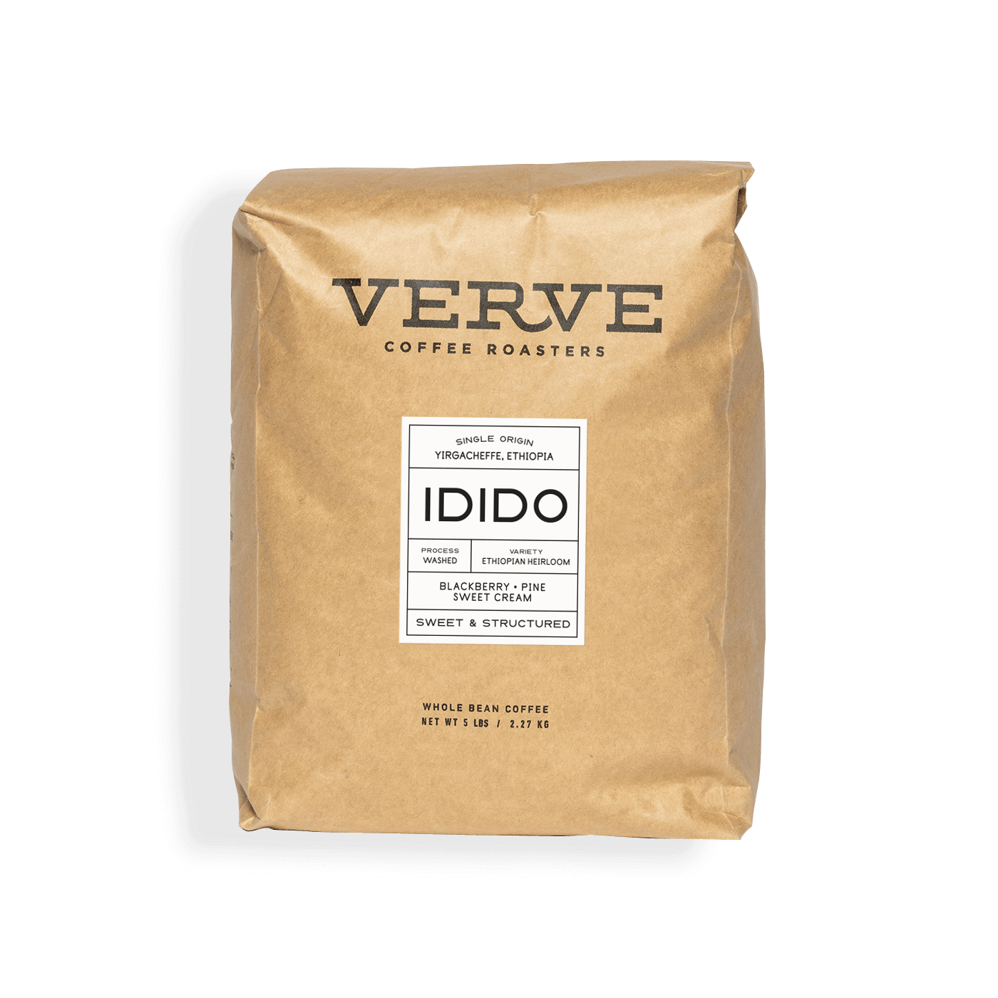 Verve Coffee Roasters - Idido - 5lb - Single Origin - Yirgacheffe, Ethiopia - Process: Washed - Variety: Ethiopian Heirloom - Tasting Notes: Blackberry, Pine, Sweet Cream - Sweet & Structured - Whole Bean Coffee - 5 lbs / 2.27 kg