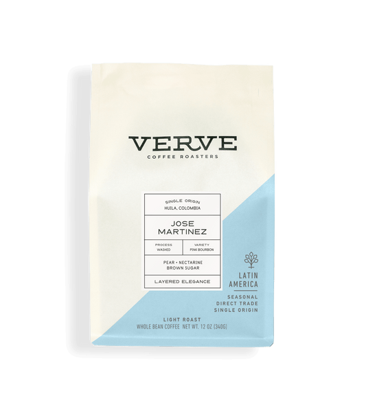 Verve Coffee Roasters - Jose Martinez - 12oz - Single Origin - Huila, Colombia - Process: Washed - Variety: Pink Bourbon - Tasting Notes: Pear, Nectarine, Brown Sugar - Layered Elegance - Latin America - Seasonal - Direct Trade - Light Roast - Whole Bean Coffee