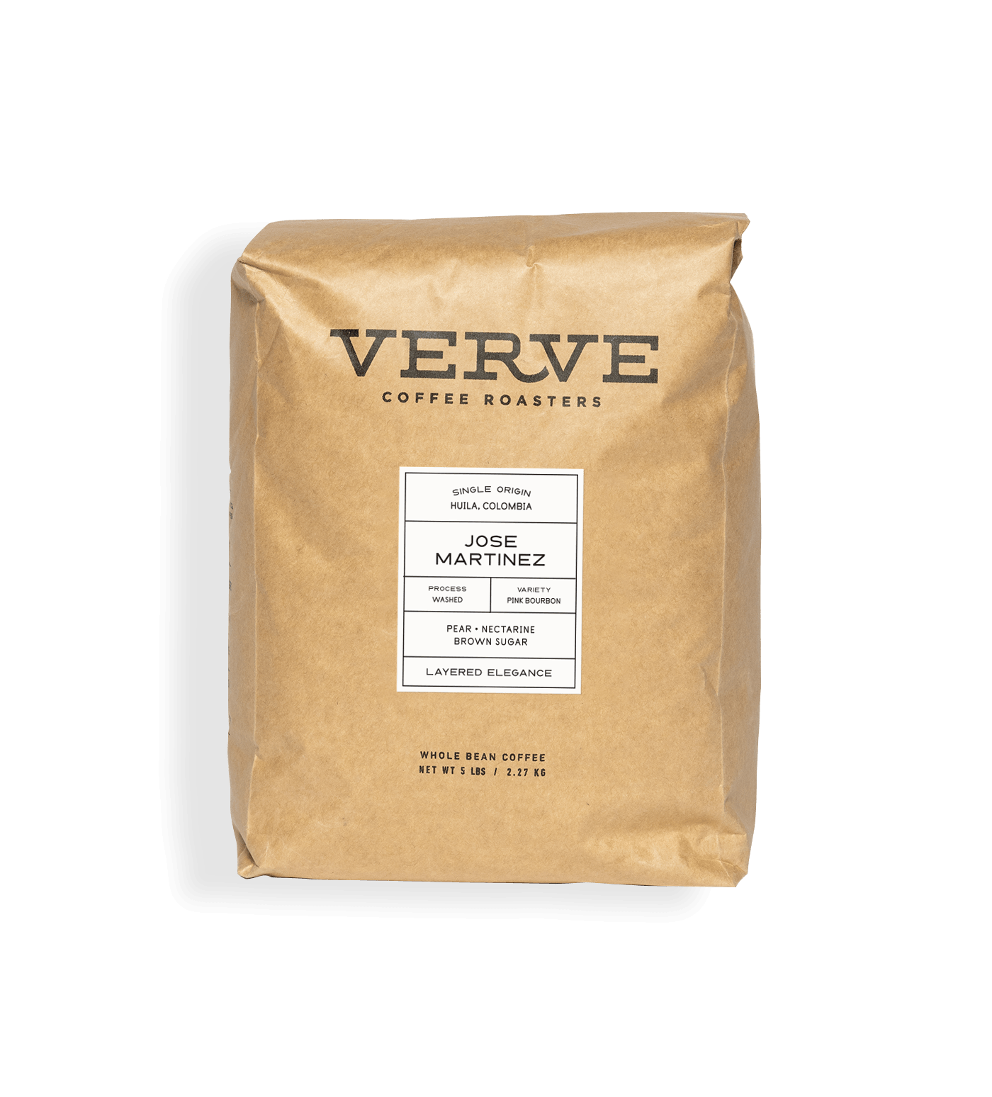 Verve Coffee Roasters - Jose Martinez - 5lb - Single Origin - Huila, Colombia - Process: Washed - Variety: Pink Bourbon - Tasting Notes: Pear, Nectarine, Brown Sugar - Layered Elegance - Whole Bean Coffee  - 5 lbs / 2.27 kg