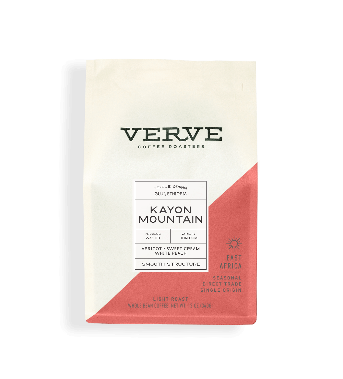 Verve Coffee Roasters - Kayon Mountain -  12oz - Single Origin - Guji, Ethiopia - Process: Washed - Variety: Heirloom - Tasting Notes: Apricot, Sweet Cream, White Peach - Smooth Structure - East Africa - Seasonal - Direct Trade