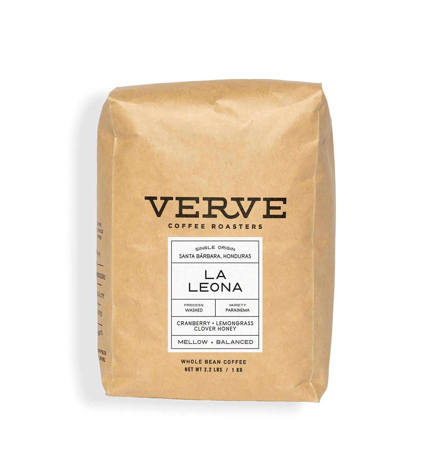 Verve Coffee Roasters - La Leona - 1kg - Single Origin - Santa Barbara, Honduras - Process: Washed - Variety: Parainema - Tasting Notes: Cranberry, Lemongrass, Clover Honey - Mellow + Balanced - Whole Bean Coffee - 2.2 lbs / 1 kg