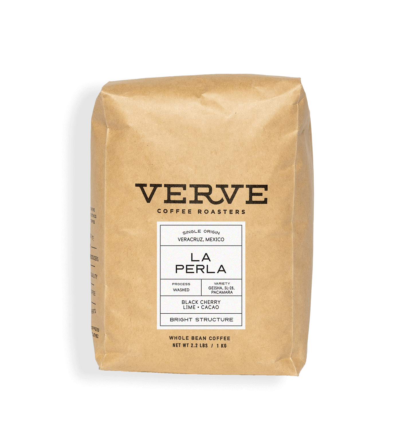 Verve Coffee Roasters - La Perla - 1kg - Single Origin -  Varacruz, Mexico - Process: Washed - Variety: Gesha, SL28, Pacamara - Tasting Notes: Black Cherry, Lime, Cacao - Bright Structure - Whole Bean Coffee - 2.2 lbs / 2.27 kg