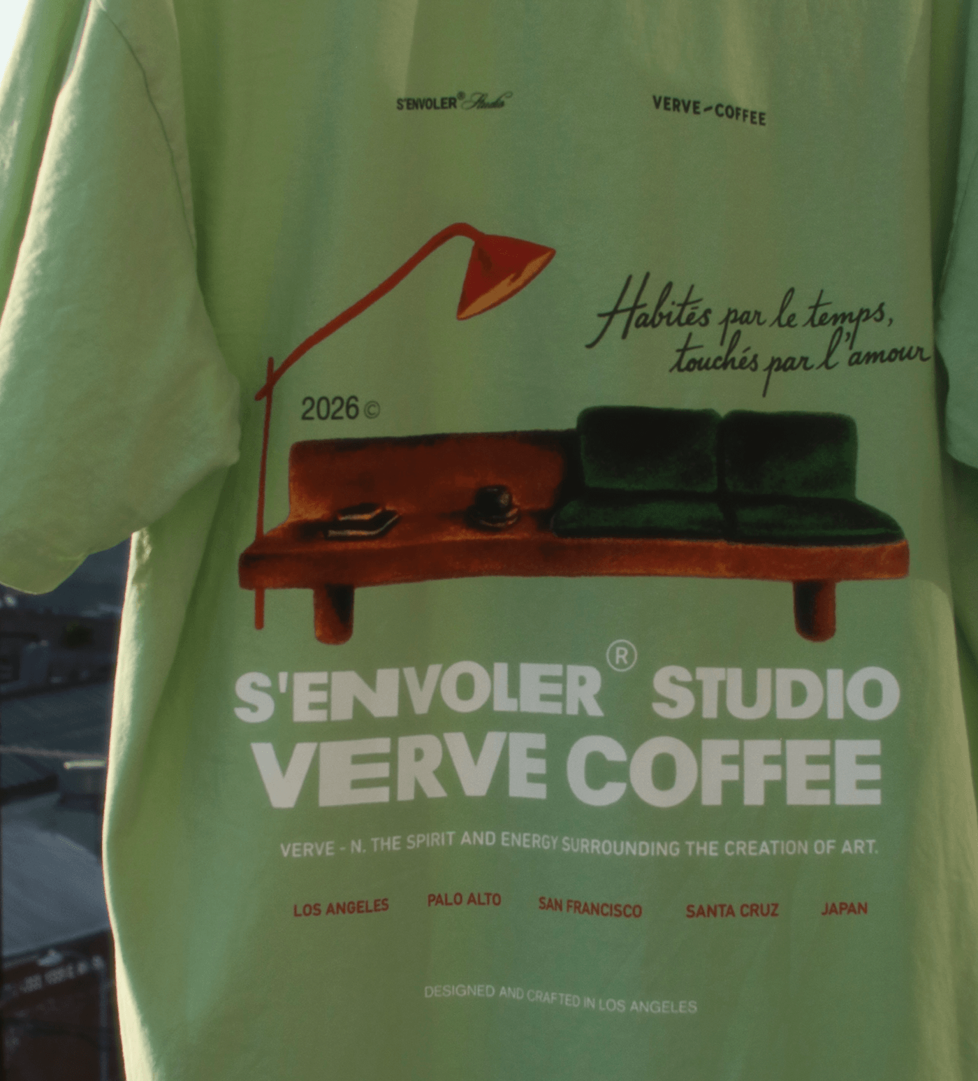 Verve Coffee Roasters - S'Envoler Shirt - 2026 - Habites par le temps, touches par l'amour - S'envoler Studio - Verve Coffee - Verve - N. The Spirit and Energy Surrounding the Creation of Art - Los Angeles - Palo Alto - San Francisco - Santa Cruz - Japan - Designed and Crafted in Los Angeles