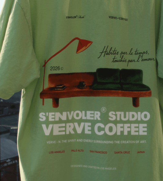Verve Coffee Roasters - S'Envoler Shirt - 2026 - Habites par le temps, touches par l'amour - S'envoler Studio - Verve Coffee - Verve - N. The Spirit and Energy Surrounding the Creation of Art - Los Angeles - Palo Alto - San Francisco - Santa Cruz - Japan - Designed and Crafted in Los Angeles