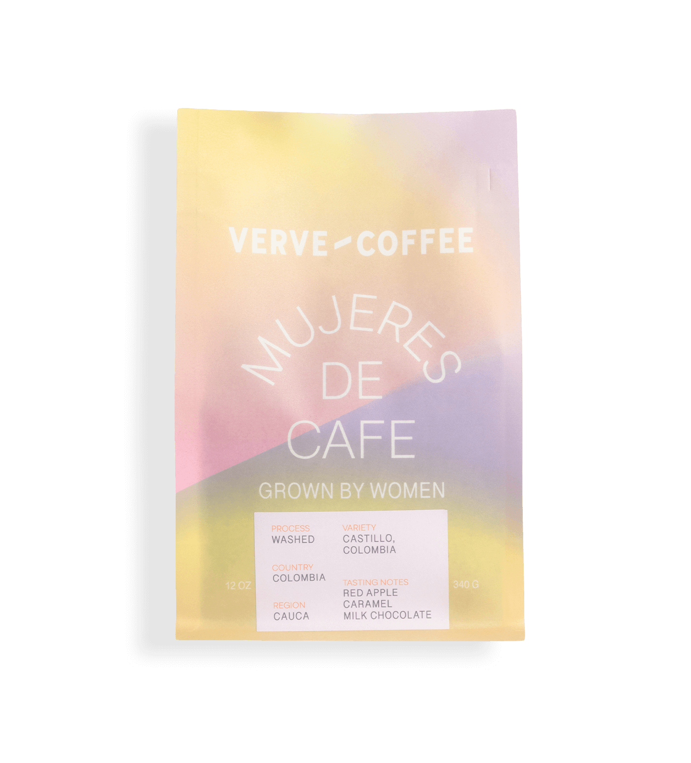 Verve Coffee Roasters - Mujeres De Cafe - 12oz - Grown By Women - Process: Washed - Variety: Castillo, Colombia - Country: Colombia - Region: Cauca - Tasting Notes: Red Apple, Caramel, Milk Chocolate