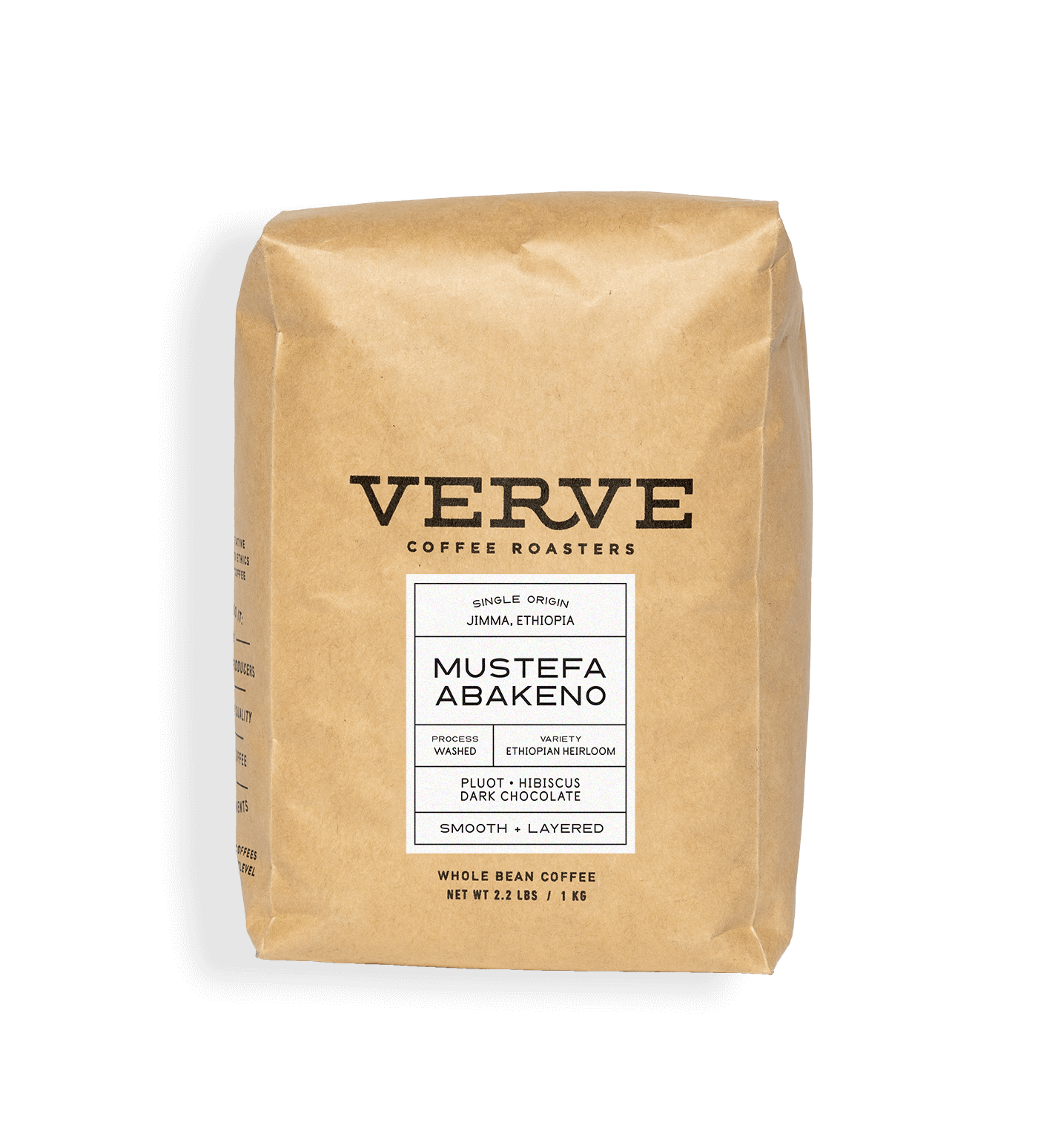 Verve Coffee Roasters - Mustefa Abakeno - 1kg - Single Origin - Jimma, Ethiopia - Process: Washed - Variety: Ethiopian Heirloom - Tasting Notes: Pluot, Hibiscus, Dark Chocolate - Smooth + Layered - Whole Bean Coffee - 2.2 lbs / 1 kg