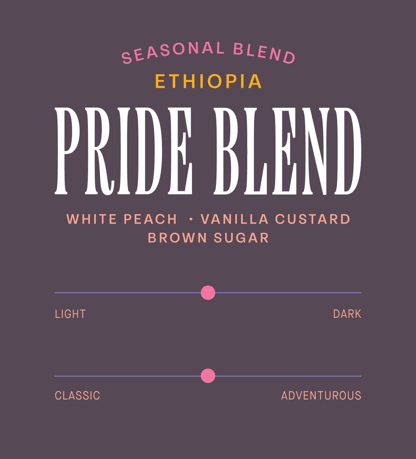 Verve Coffee Roasters - Pride Blend - Scent Profile - Seasonal Blend - Ethiopia - Tasting Notes: White Peach, Vanilla Custard, Brown Sugar - Medium + Classic