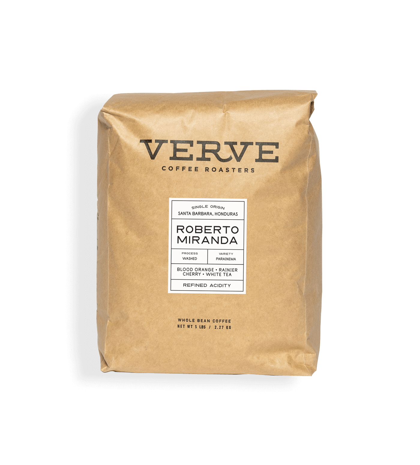 Verve Coffee Roasters - Roberto Miranda - 5lb - Single Origin - Santa Barbara, Honduras - Process: Washed - Variety: Parainema - Tasting Notes: Blood Orange, Rainier Cherry, White Tea - Refined Acidity - Whole Bean Coffee - 5 lbs / 2.27 kg