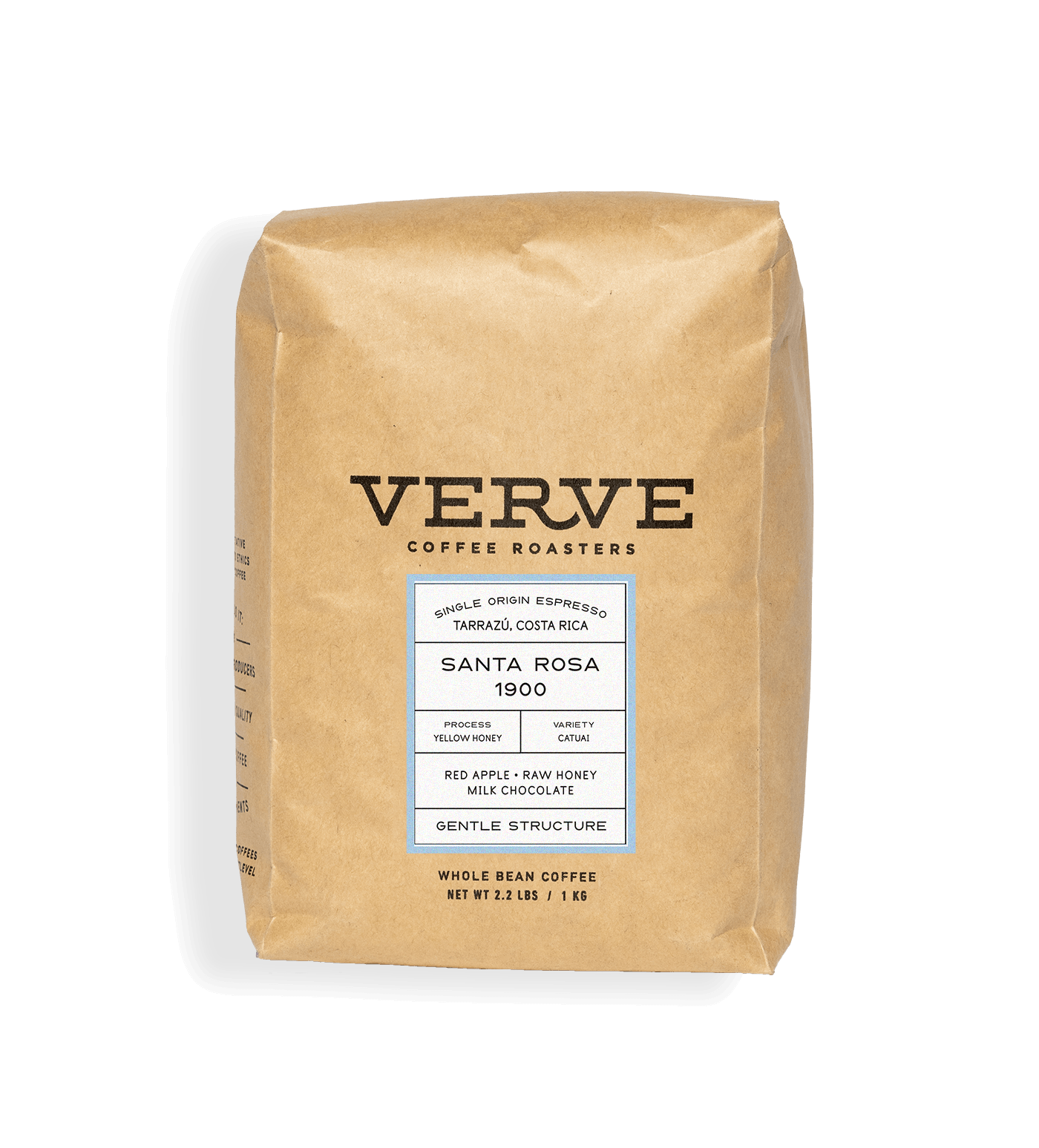 Verve Coffee Roasters - Santa Rosa 1900 Espresso - 1kg - Single Origin - Tarrazu, Costa Rica - Process: Yellow Honey - Variety: Cataui - Tasting Notes: Red Apple. Raw Honey, Milk Chocolate - Gentle Structure - Whole Bean Coffee - 2.2 lbs / 1 kg