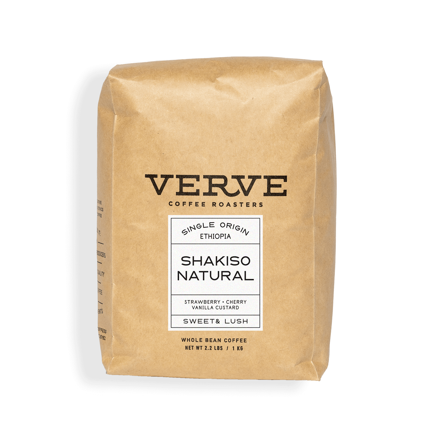 Verve Coffee Roasters - Shakiso Natural - Single Origin - Ethiopia - Tasting Notes: Strawberry, Cherry, Vanilla Custard - Sweet & Lush - Whole Bean Coffee - 2.2 lbs / 1 kg