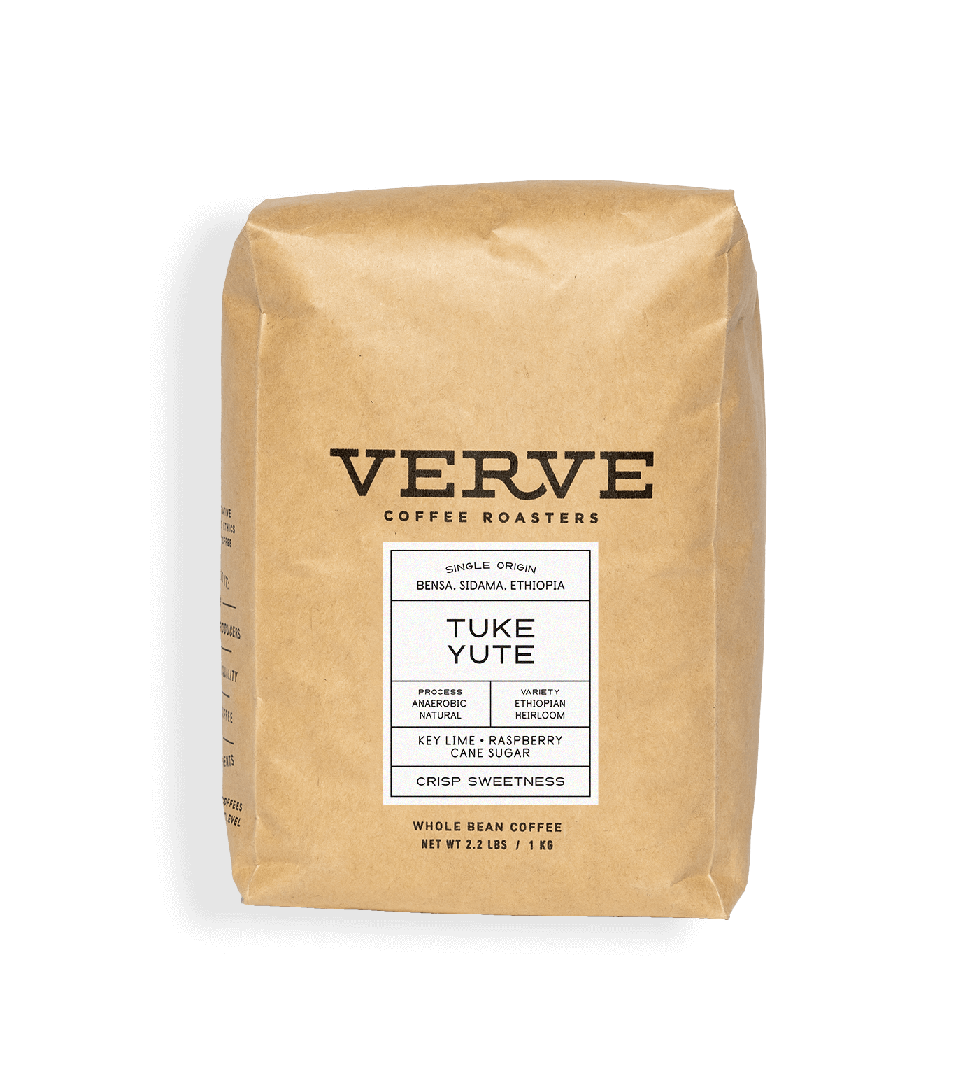 Verve Coffee Roasters - Tuke Yute Anaerobic Natural - 1kg - Single Origin - Bensa, Sidama, Ethiopia - Process: Anaerobic Natural - Variety: Ethiopian Heirloom - Tasting Notes: Key Lime, Raspberry, Cane Sugar - Crisp Sweetness - Whole Bean Coffee - 2.2 lbs / 1 kg