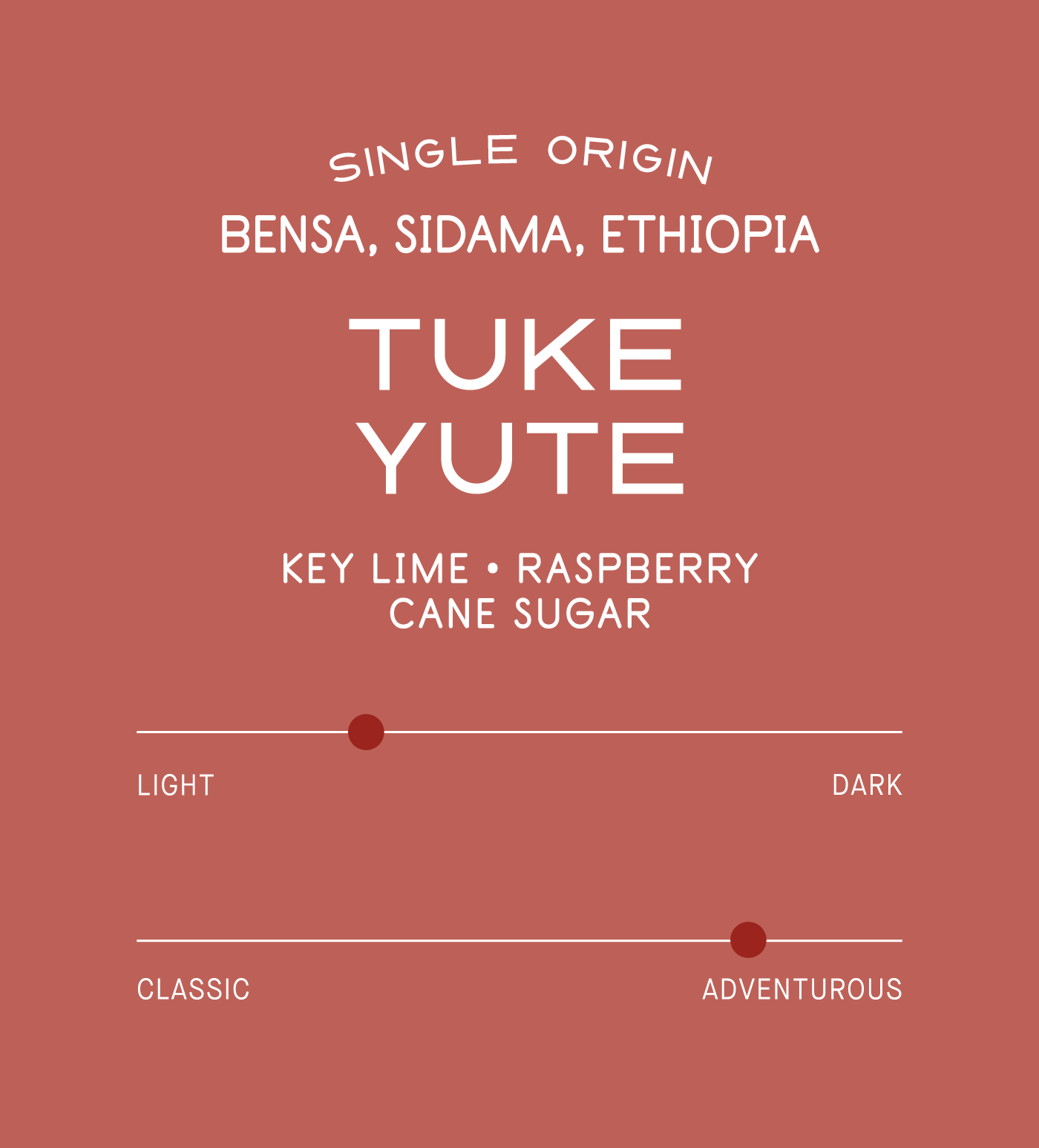Verve Coffee Roasters - Tuke Yute Anaerobic Natural - Scent Profile - Single Origin - Bensa, Sidama, Ethiopia - Tasting Notes: Key Lime, Raspberry, Cane Sugar - Light + Adventurous
