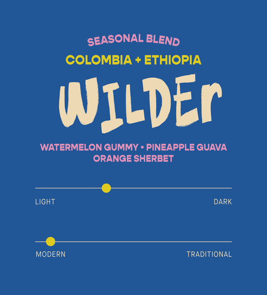Verve Coffee Roasters - Wilder Blend - Scent Profile - Seasonal Blend - Colombia + Ethiopia - Tasting Notes: Watermelon Gummy, Pineapple Guava, Orange Sherbet - Light + Modern