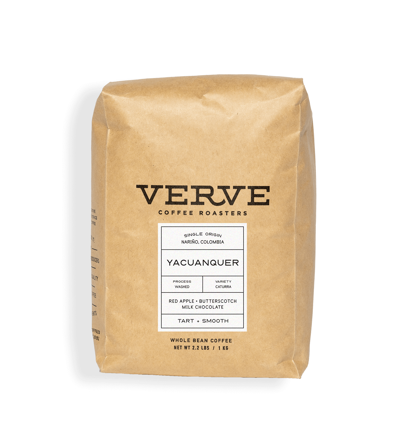 Verve Coffee Roasters - Yacuanquer - 1kg - Single Origin - Narino, Colombia - Process: Washed - Variety: Caturra - Tasting Notes: Red Apple, Butterscotch, Milk Chocolate - Tart + Smooth - Whole Bean Coffee - 2.2 lbs / 1 kg