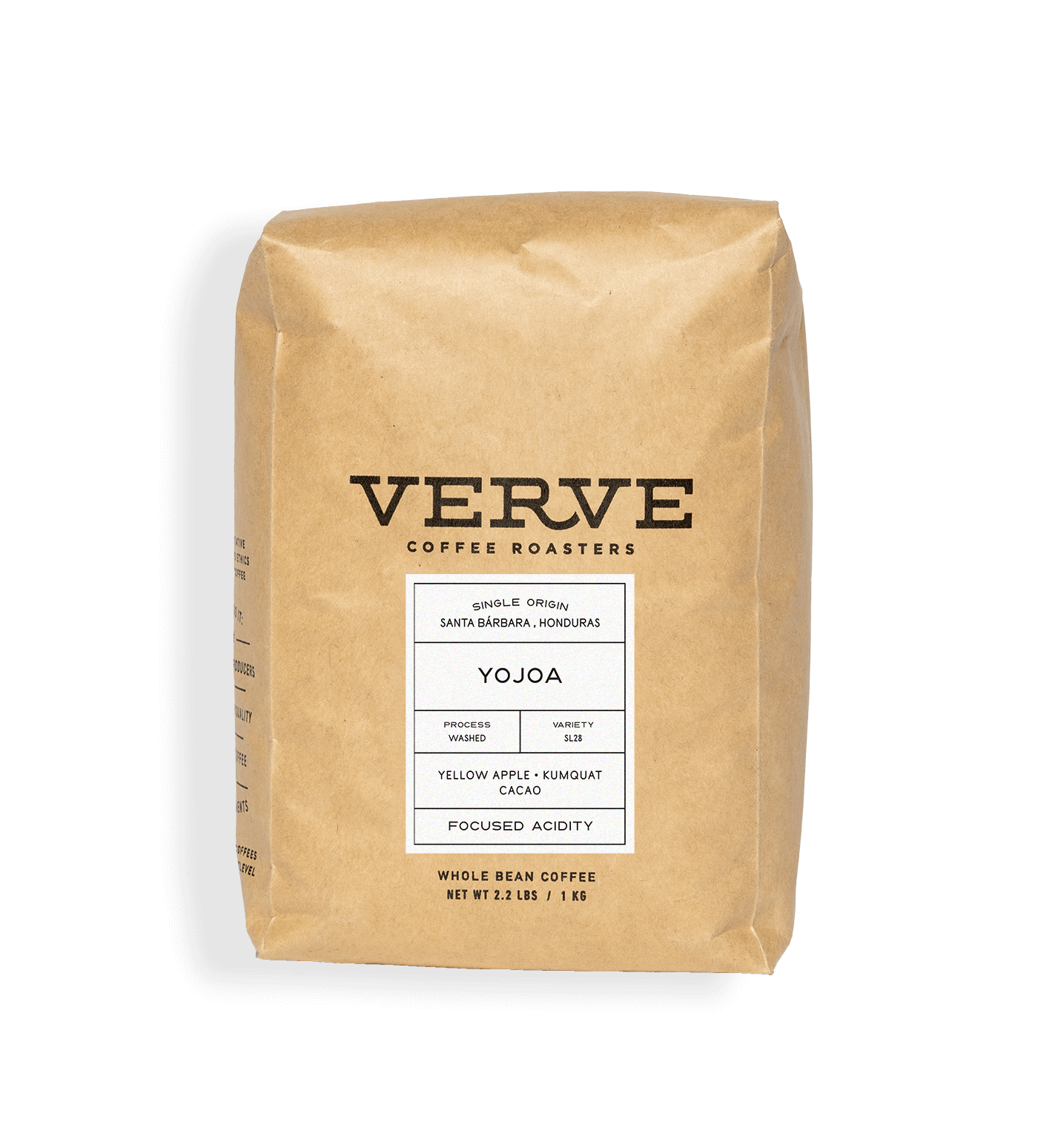 Verve Coffee Roasters - Yojoa  SL28 - 1kg - Single Origin - Santa Barbara, Honduras - Process: Washed - Variety: SL28 - Tasting Notes: Yellow Apple, Kumquat, Cacao - Focused Acidity - Whole Bean Coffee - 2.2 lbs / 1 kg